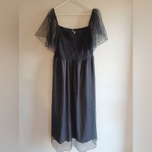 Shein curve mesh swiss dot Flutter sleeve dress